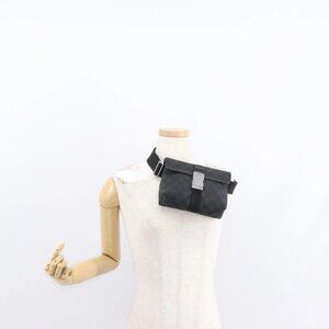 GUCCI GG Canvas Waist Bag Black Silver 131236 Auth 151557